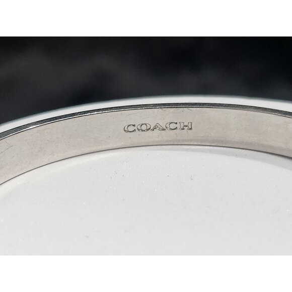 Coach Pave Signature "C" Silver-Tone Hinged Bangle Bracelet - Picture 4 of 6